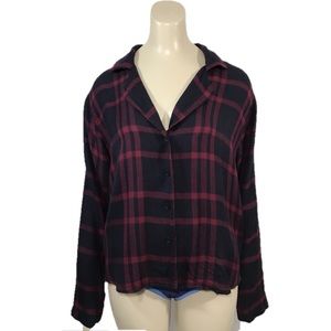 Rails  Black Cherry plaid PJ top button down medium